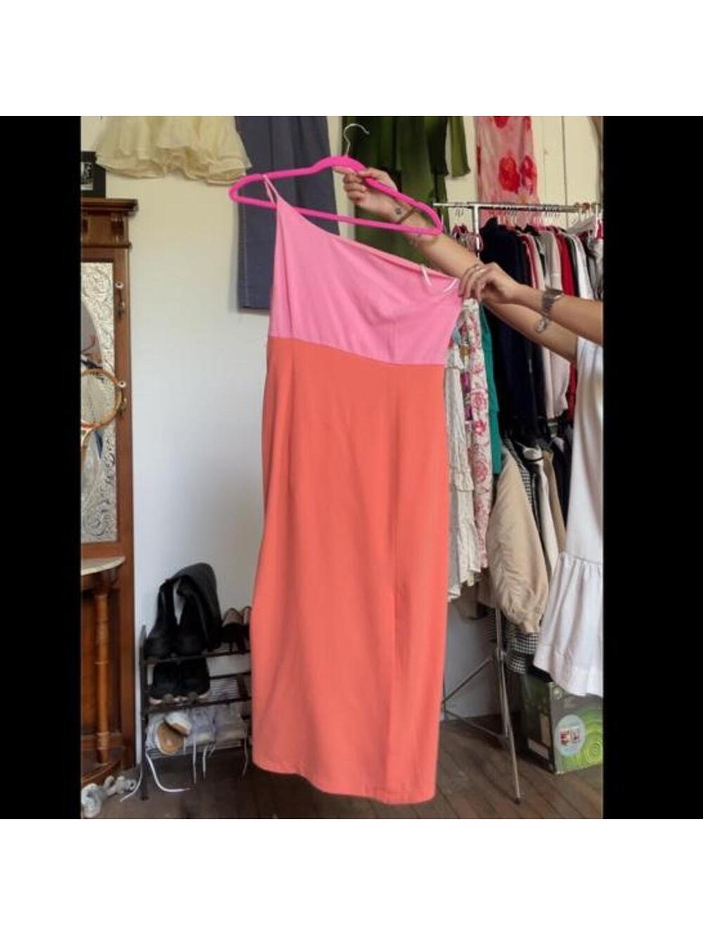 Petal + Pup pink and orange midi dress Size 10